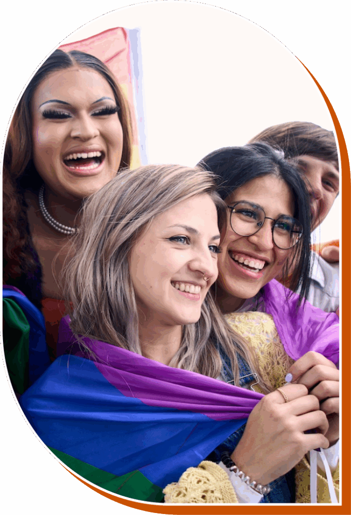 Group of friends hanging out together during Pride event