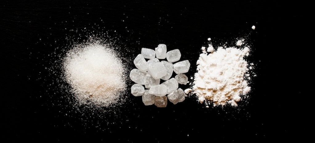 Different forms of white, crystalline substance similar to molly and MDMA