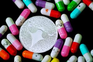 Colorful pills with symbols on them